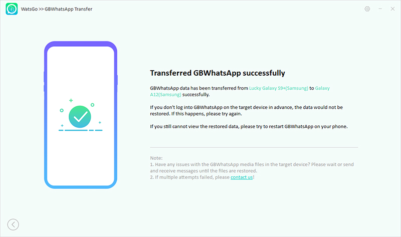 Watsgo Guide-GBWHATSAPPをGBWHATSAPPに正常に転送します