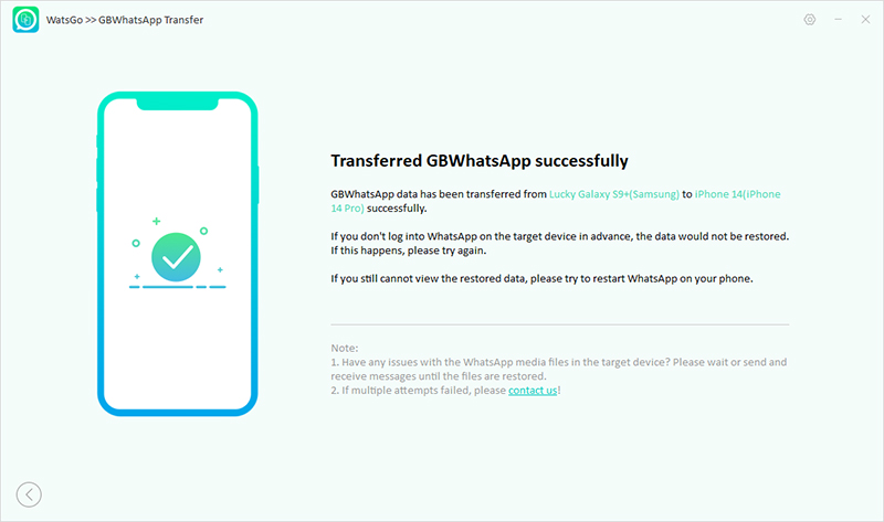 GBWHATSAPPデータを正常に転送します