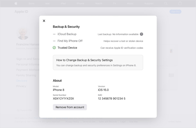 Webを使用してApple IDリストからデバイスを削除します