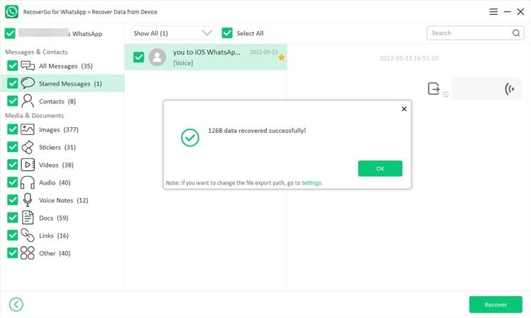 Oppo Recovergo WhatsAppのWhatsAppデータを回復します