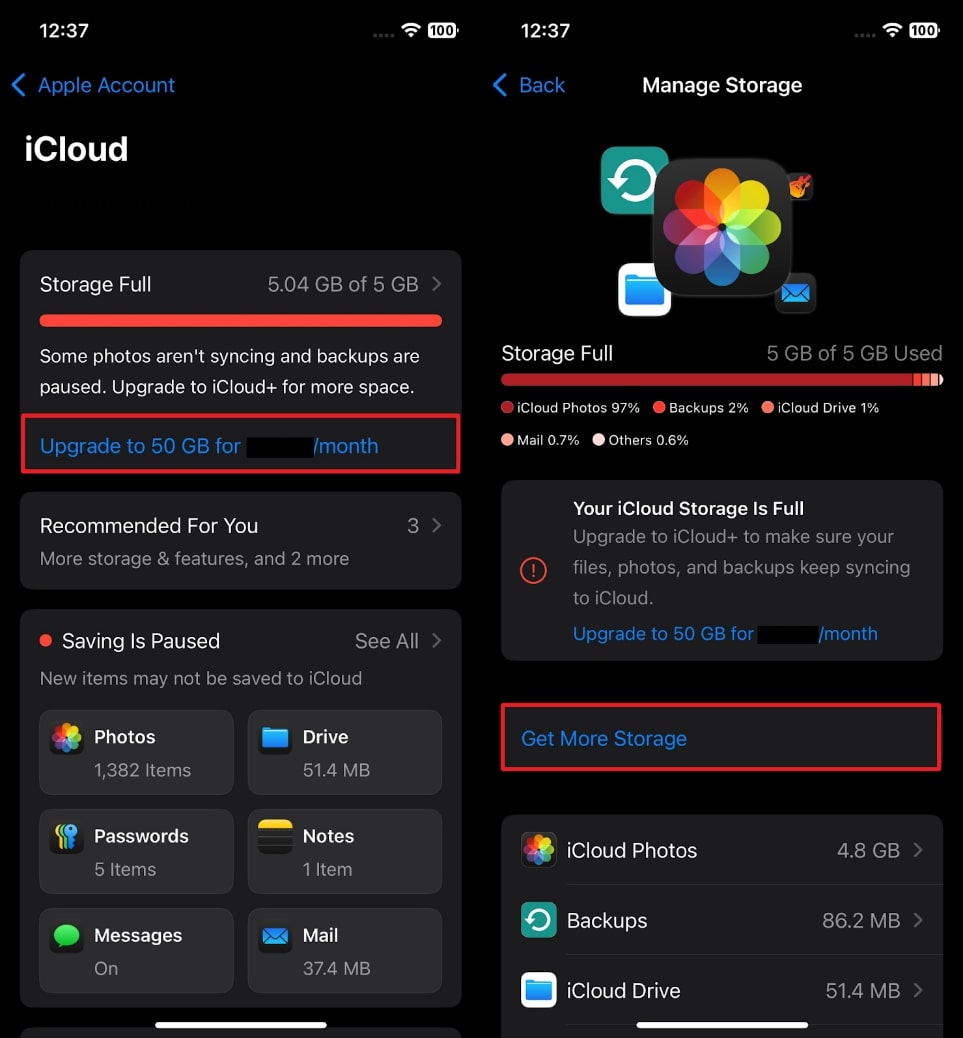 iCloudストレージのアップグレードを続けます