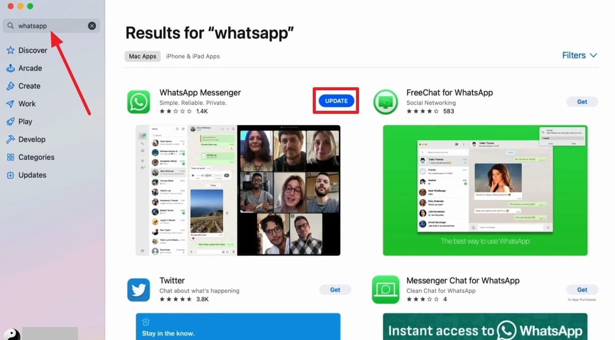 更新ボタンWhatsAppを使用します